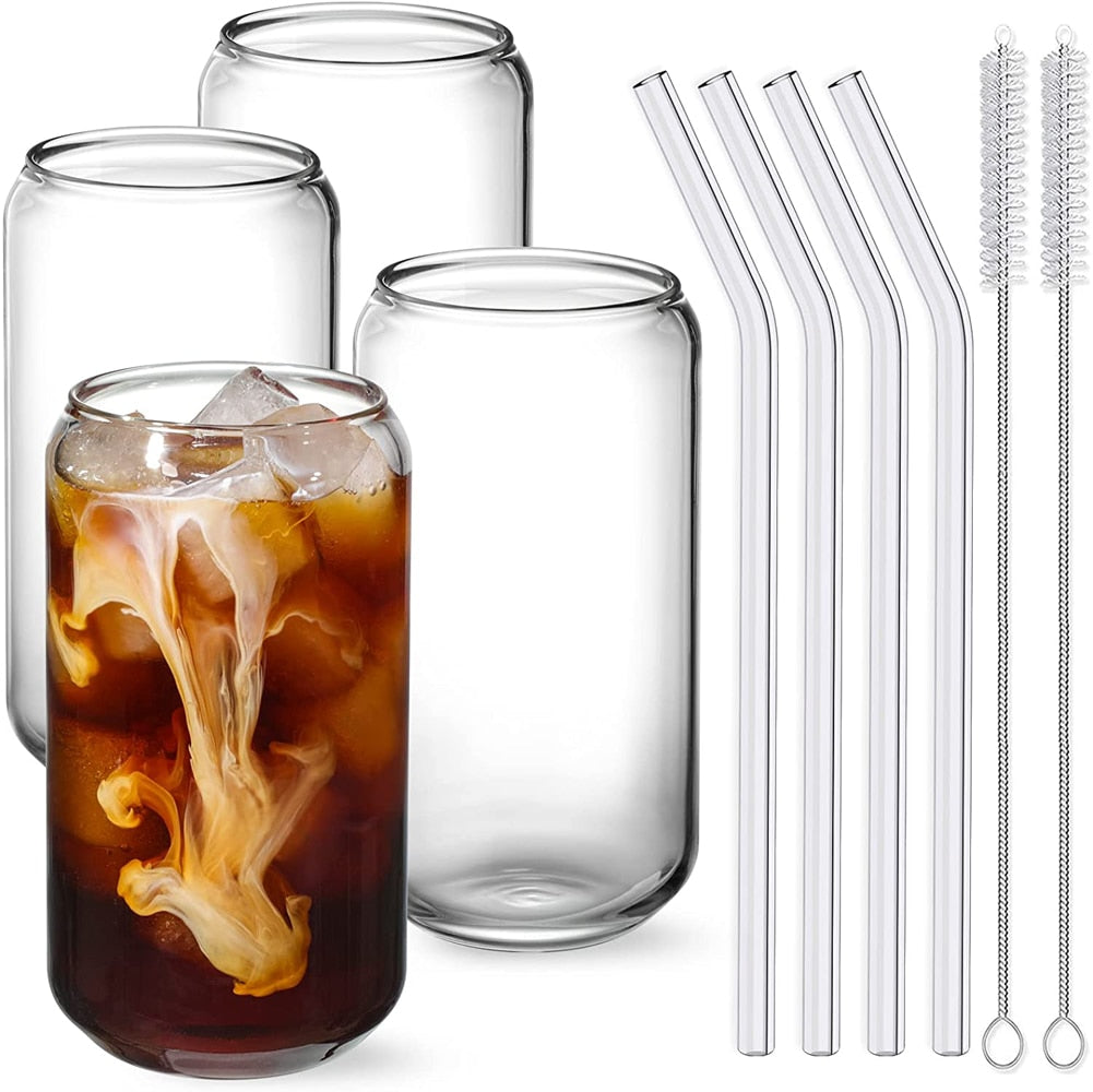 Glass Cup With Lid and Straw